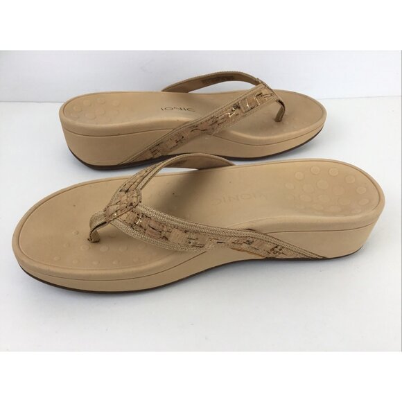 Vionic High Tide Sandals TVW4895 Cork/Gold Wedge Flip Flops Size 11W Wide - Picture 3 of 10
